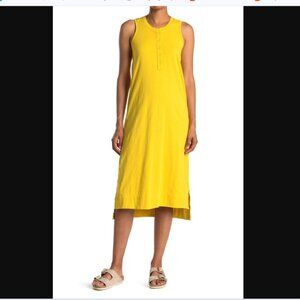 Stitchdrop Midi Dress Cotton Sleeveless Henley Cottagecore Mustard Casual Maxi